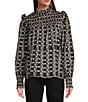 Ro's Garden Gemma Woven Print Mock Neck Smocked Chest Long Sleeve Blouse, Color:Blue Manuela - Image 1