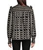Ro's Garden Gemma Woven Print Mock Neck Smocked Chest Long Sleeve Blouse, Color:Blue Manuela - Image 2