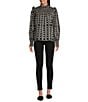 Ro's Garden Gemma Woven Print Mock Neck Smocked Chest Long Sleeve Blouse, Color:Blue Manuela - Image 3