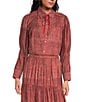 Ro's Garden Gin Woven Baltistan Point Collar Bow Tie Neck Ruched Long Puff Sleeve Button Front Blouse, Color:Red - Image 1