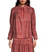 Ro's Garden Gin Woven Baltistan Point Collar Bow Tie Neck Ruched Long Puff Sleeve Button Front Blouse, Color:Red - Image 2