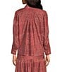 Ro's Garden Gin Woven Baltistan Point Collar Bow Tie Neck Ruched Long Puff Sleeve Button Front Blouse, Color:Red - Image 3