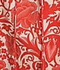 Ro's Garden Havana Woven Floral Print Round Ruffle Tie Neck 3/4 Puff Sleeve Blouse, Color:Red - Image 4