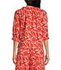 Ro's Garden Havana Woven Floral Print Round Ruffle Tie Neck 3/4 Puff Sleeve Blouse, Color:Red - Image 2