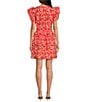 Ro's Garden Hunan Woven Floral Print V-Neck Flutter Sleeve Tie Waist Dress, Color:Red - Image 2
