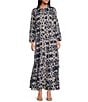 Ro's Garden Jinette Printed Woven Collar Neck Long Sleeve Button Front Tiered Maxi Dress, Color:Navy - Image 1