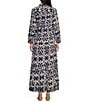Ro's Garden Jinette Printed Woven Collar Neck Long Sleeve Button Front Tiered Maxi Dress, Color:Navy - Image 2