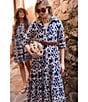 Ro's Garden Jinette Printed Woven Collar Neck Long Sleeve Button Front Tiered Maxi Dress, Color:Navy - Image 4