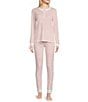 Ro's Garden Long Sleeve Henley & Jogger Knit Heart Print Pajama Set, Color:Red - Image 1