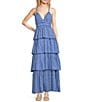 Ro's Garden Nevada Tiered V-Neck Sleeveless Maxi Dress, Color:Blue - Image 1