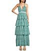 Color:Green - Image 1 - Nevada V-Neckline Tiered Ruffled A-Line Maxi Dress