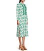 Color:Green - Image 3 - Newport Floral Print Split V-Neck 3/4 Sleeve Kurta Midi Dress