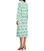 Color:Green - Image 4 - Newport Floral Print Split V-Neck 3/4 Sleeve Kurta Midi Dress