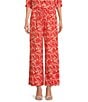 Ro's Garden Nico Woven Floral Print Elastic Waist Drawstring Pull-On Pants, Color:Red - Image 1