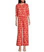 Ro's Garden Nico Woven Floral Print Elastic Waist Drawstring Pull-On Pants, Color:Red - Image 3