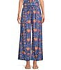 Ro's Garden Nico Woven Floral Print Tie Waist Pull-On Pants, Color:Blue - Image 1
