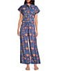 Ro's Garden Nico Woven Floral Print Tie Waist Pull-On Pants, Color:Blue - Image 3