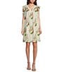 Color:Multi - Image 1 - Parker Ostrich Print V-Neck Short Flutter Sleeve Pocketed A-Line Shift Dress