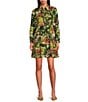 Ro's Garden Romy Floral Print Point Collar Button Front Long Sleeve Tiered Above the Knee A-Line Dress, Color:Green - Image 1