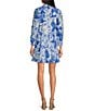 Ro's Garden Romy Printed Point Collar V-Neck 3/4 Sleeve Mini Dress, Color:Blue - Image 2