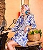 Ro's Garden Romy Printed Point Collar V-Neck 3/4 Sleeve Mini Dress, Color:Blue - Image 4