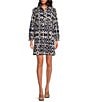 Ro's Garden Romy Printed Woven Collar Neck 3/4 Sleeve Mini Dress, Color:Navy - Image 1