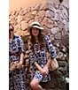 Ro's Garden Romy Printed Woven Collar Neck 3/4 Sleeve Mini Dress, Color:Navy - Image 4