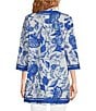 Ro's Garden Tokyo Printed Mandarin Collar 3/4 Sleeve Tunic, Color:Blue - Image 2