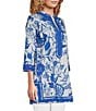 Ro's Garden Tokyo Printed Mandarin Collar 3/4 Sleeve Tunic, Color:Blue - Image 3
