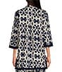 Ro's Garden Toyko Printed Woven Split V-Neck 3/4 Sleeve Tunic Top, Color:Navy - Image 2