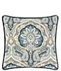 Color:Teal - Image 1 - Harrogate Teal Damask & Geometric Reversible Square Pillow