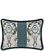 Color:TEAL - Image 1 - Harrogate Teal Fringed Damask & Striped Reversible Breakfast Pillow