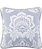 Color:Periwinkle - Image 1 - Woven Floral Damask & Braided Textural Decorative Square Pillow