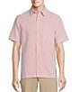 Color:Pink - Image 1 - Big & Tall Point Collar Short Sleeve Horizontal Stripe Dobby Woven Shirt
