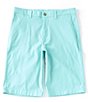 Color:Aqua - Image 1 - Flat Front Stretch Washed 13#double; Inseam Chino Shorts