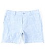 Color:Light Blue - Image 1 - Flat-Front Chambray Leaf Print 5#double; Inseam Shorts