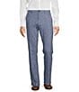 Color:Blue - Image 1 - Andrew Straight Fit Flat Front Solid Linen Blend Pants