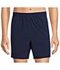 Color:Black - Image 1 - Aquamotion Solid Stretch 6#double; Inseam Swim Trunks