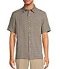 Color:Khaki - Image 1 - Big & Tall Point Collar Short Sleeve Medium Geometric Print Woven Shirt