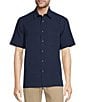 Color:Deep Blue - Image 1 - Big & Tall Point Collar Short Sleeve Solid Jacquard Woven Shirt