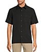 Color:Black - Image 1 - Big & Tall Point Collar Short Sleeve Solid Jacquard Woven Shirt