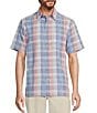 Color:Coral/Open Blue - Image 1 - Big & Tall Short Sleeve Large Plaid Polynosic Sport Shirt
