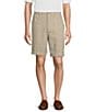 Color:Khaki - Image 1 - Casuals Classic Fit Flat Front Plaid 9#double; Linen Shorts