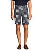 Color:Blue - Image 1 - Casuals Flat Front Straight Fit Patchwork Printed 9#double; Inseam Shorts