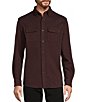 Color:Burgundy - Image 1 - Long Sleeve Button Down Collar Solid Coat Front Shirt