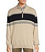 Color:Oatmeal Heather - Image 1 - Long Sleeve Chest Stripe Quarter Zip Sweater
