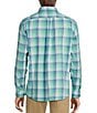 Color:Aqua Green - Image 2 - Long Sleeve Large Plaid Washed Twill Sport Shirt