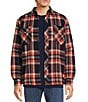 Color:Navy - Image 1 - Long Sleeve Plaid Faux Shearling Lined Shirt Jacket