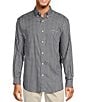 Color:Purple - Image 1 - Long Sleeve Small Checked Twill Sport Shirt