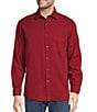 Color:Deep Red - Image 1 - Long Sleeve Textured Solid Corduroy Sport Shirt